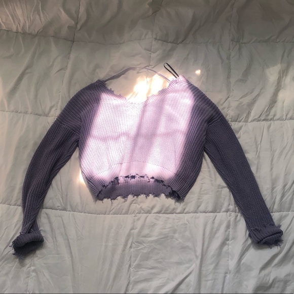 Lilac off the shoulder cropped sweater - Picture 7 of 7